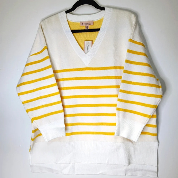 Philosophy Sweaters - Philosophy women's sweater V neck, knit, pull on, striped, long sleeve, 1X.